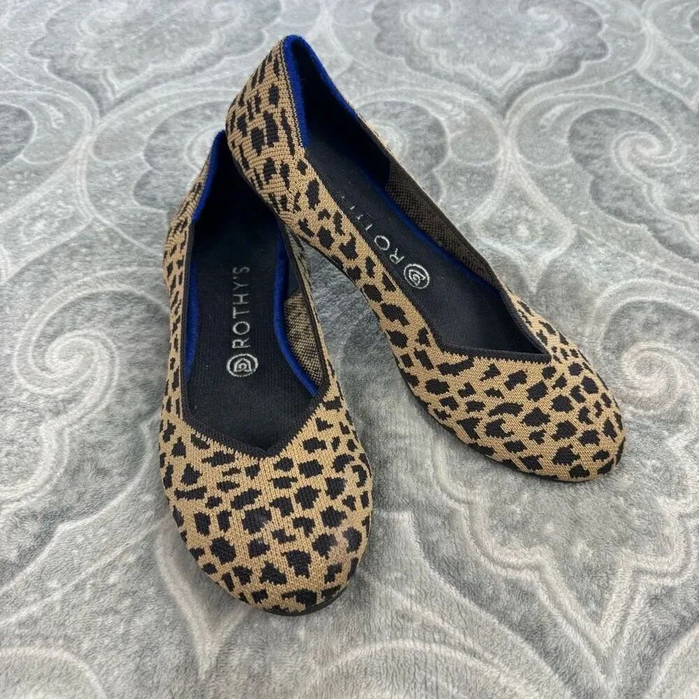 Women's Rothy's Round Toe Spotted Leopard Cheetah Flats
